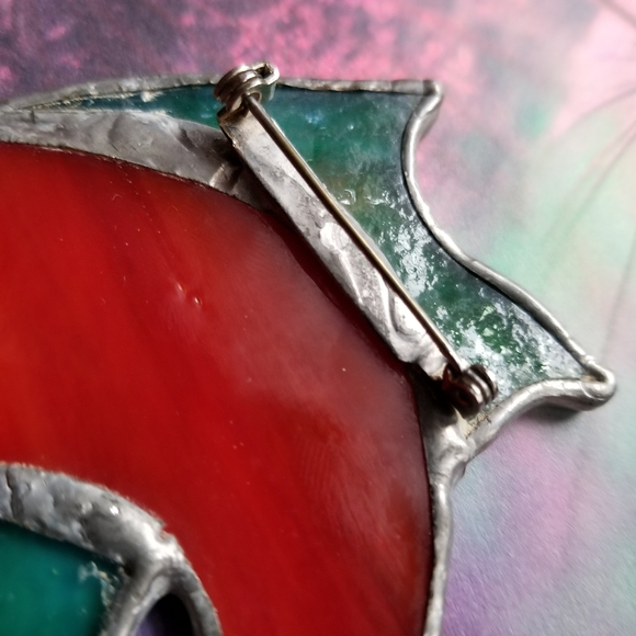 Relisted -big! Stained glass red fish brooch pin handmade - Picture 8 of 8